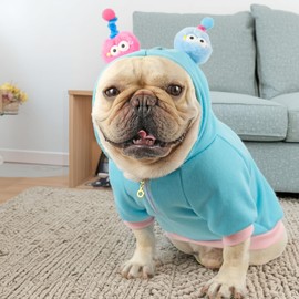 CHEERTAILS - Disfraz de bulldog francés para perros pequeños y medianos, ropa de Frenchie para perro, disfraces de Halloween, suéteres de invierno con capucha para perros y gatos, camisa azul, M