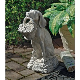 Design Toscano Man's Best Friend Dog with Basket Outdoor Garden Statue, 8 Inches Wide, 12 Inches Deep, 19 Inches High, Handcast Polyresin, Antique Stone Finish