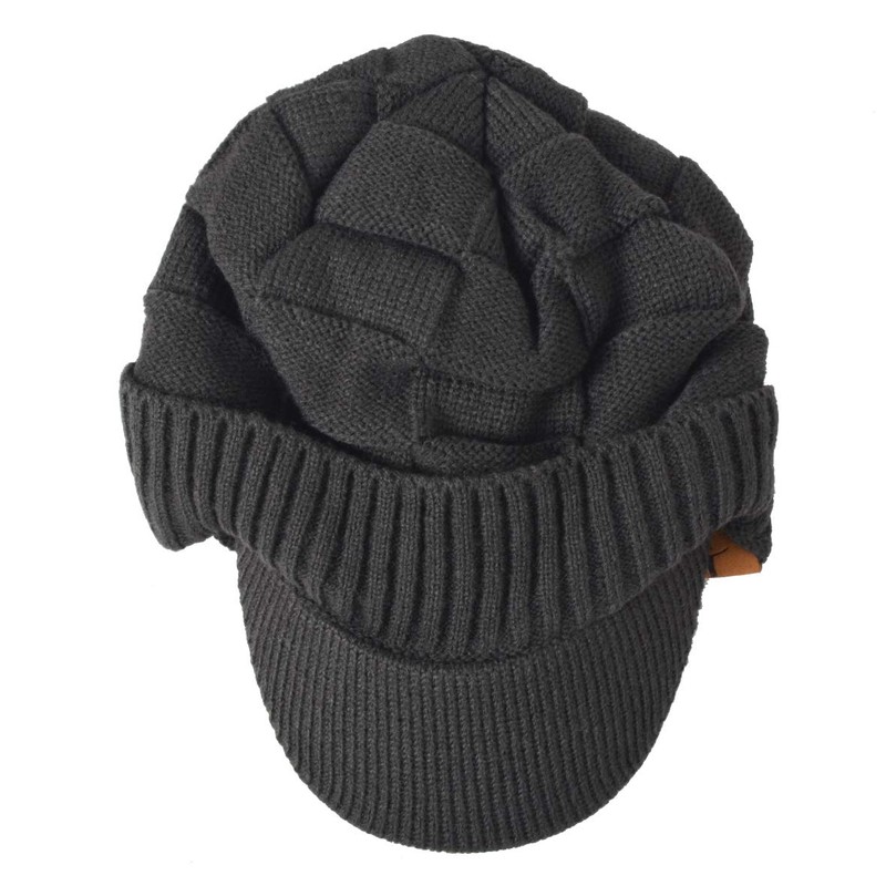 Ruphedy Mens Beanie with Brim Winter Hat Knitted Thick Fleece