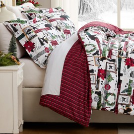 Southshore Fine Living, Inc. Full/Queen Size Christmas Comforter Set with 2 Pillow Shams, Reversible Red Christmas Bedding Set with 2 Patterns, Queen/Full Comforter - Red Plaid Cabin Print
