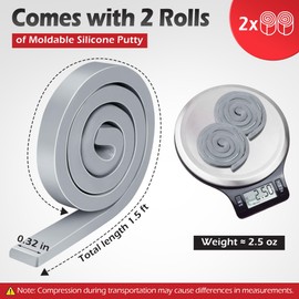 ElectricWise 2 Pack Moldable Silicone Putty, Non Hardening Multi Purpose Duct Seal Compound for Metal, Glass, Wood, Ceramic, Crafts, Heat Resistant and Waterproof, 1.5 ft x 0.32 in (Grey)