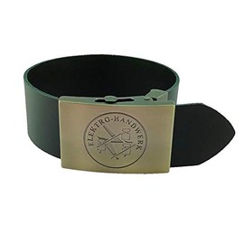 GravurManufakturBerlin Trouser Belt for Electricians with Electric Crafts and Guild Sign - Leather Belt or Nylon Belt 4 cm Wide - One Size Fits All - Can Be Shortened, Black leather