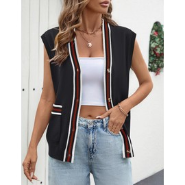 LOMON Womens Sweater Vest Summer Tank Tops Cap Sleeve V Neck Knit Cardigan Sweaters Button Down Shirts with Pockets Black