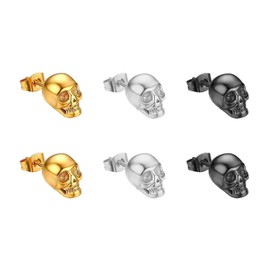 VEHYEGOI 6 Pieces Skull Earrings, Pirate Earrings, Men's Earrings Studs, Men's Black Earrings, Gothic Retro Earrings, Stainless Steel Men's Earrings, Women's Skull Earrings