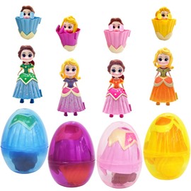 FUNKY WIZARD 4Pack Easter Jumbo Princess Deformation Prefilled Easter Eggs with Toys, Easter Party Favors Gift for Girls Boys, Toddlers Kids Easter Basket Stuffers Fillers, Classroom Prize Supplies (Princess)