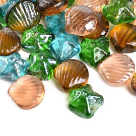 LUEYAO Seashell Starfish Glass Vase Filler Decorative Stars Shells Shape Premium Glass Beads Gems Aquarium Pebbles Decorative Table Scatter Decor 1.3 LB 40 PCS