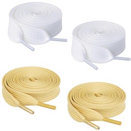 NECXON Chunky White/Light Yellow Flat Shoe Laces 140cm Wide 2cm Thick Laces for Sneakers Casual Shoes and Martin Boots Fashionable Lace Replacement Two Pairs