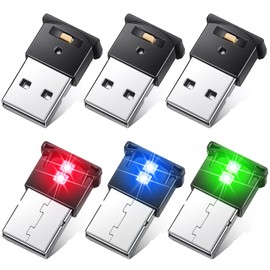 Mini USB LED Light, RGB Car LED Interior Lighting Direct Current 5V Smart USB LED Atmosphere Light, Laptop Keyboard Light Home Office Decoration Night Lamp, Adjustable Brightness, 8 Colors (6 Pieces)