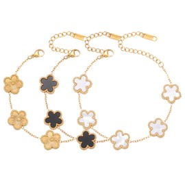 FUNIO Four Leaf Clover Bracelet Set for Women - 3Pcs 18K Gold Plated Flower Lucky 4 Leaf Link Bracelet Jewelry Gift for Women Van Cleef