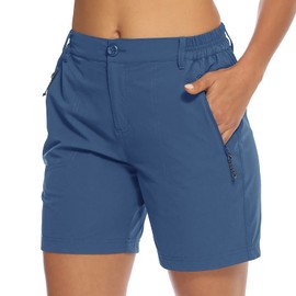 BGOWATU Women's Hiking Golf Shorts Quick Dry Lightweight Cargo Outdoor Active Summer Shorts with Zipper Pockets Denim Blue Size XL