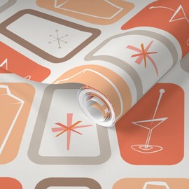 Removable Wallpaper Swatch - Pink Vintage Retro 1950S Kitchen Mid Century Custom Pre-Pasted Wallpaper by Spoonflower