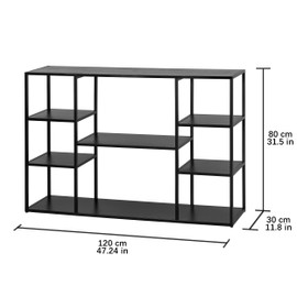Leinade 47 Inch Metal Console Table with 8 Storage Shelves,Extra Long Entryway Table,Narrow Sofa Table,Hallway Table for Entrances to Corridor,Foyer,Living Room (Black, 47.24×11.81×31.5in)