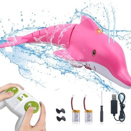 Remote Control Dolphin Toy 2.4G High Simulation Dolphin Remote Control for Swimming Pool Bathroom Great Gift RC Boat Shark Toys for 6+ Year Old Boys and Girls (with 2 Batteries) - Color: Pink