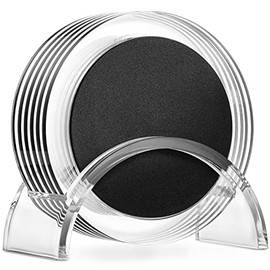 Acrylic Drink Coasters Set of 6 | Premium Stylish Black 4 Inch Coaster Set for Tabletop Protection | Our Coasters Will Not Scratch Your Tables or Stick to Glass | Beautiful Home Decor Accent Pieces