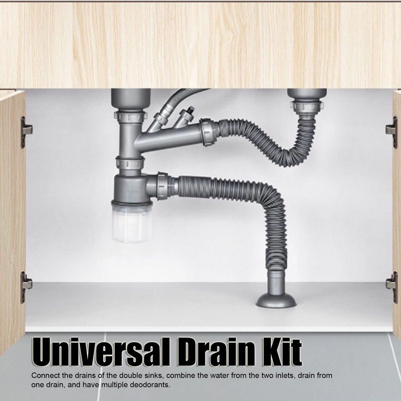 Expandable All-in-One Sink Drain Pipe, P Siphon Pipe for Double