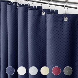 Eforcurtain Extra Long 72 by 78-inch Elegant Waffle Shower Curtain Waterproof Fabric Bathroom Curtain Heavy Duty, Blue
