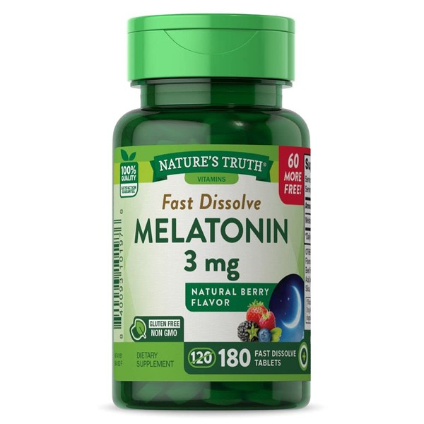 Nature's Truth, Melatonin 3 Mg Fast Dissolve Tabs, Green, Natural Berry, 180 Count