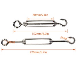 LISHINE 10 Pack M6 Turnbuckle Hook and Eye Turnbuckle Wire Rope Tension 304 Stainless Steel, Adjustable, Heavy Duty