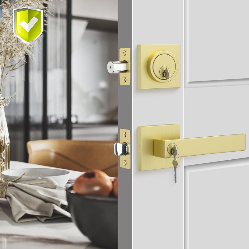 Haidms 2 Pack Gold Exterior Door Lock Set, Front Door