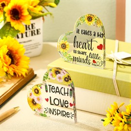 Yulejo 2 Pcs Teacher Appreciation Gifts for Women Men Thank You Teacher Graduation Gifts Heart Acrylic Paperweight Keepsake from Student Retirement Birthday Present Desk Home Office Decor