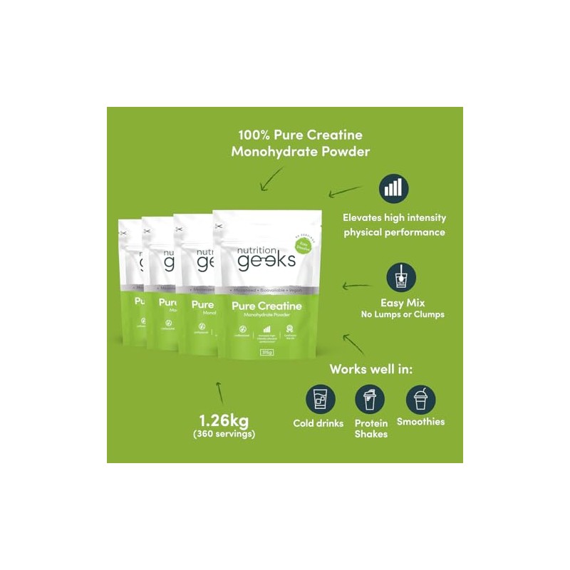 Pure Creatine Monohydrate Powder - 1.26kg (360 Servings) - Easy