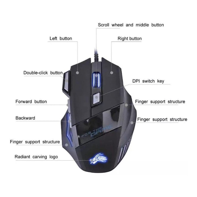 Ecoshopmaster Mouse Gamer Óptico USB Dragón con Luz Led RGB