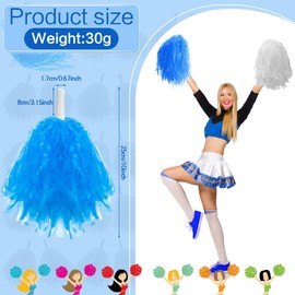 Lenwen 40 Pack Pom Poms Cheerleading Sports Dance Spirited Plastic Cheer Pompom Cheerleading Poms with Handles for Adults Rooters Sports Team Cheering Party(Blue and White)