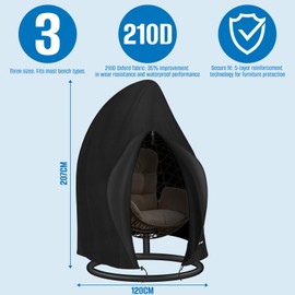 SIRUITON 120 x 207 cm 210D Rain Cover for Hanging Chair, Swing Chair, Tear-Resistant Oxford Fabric and Inner with PU Coating, Black