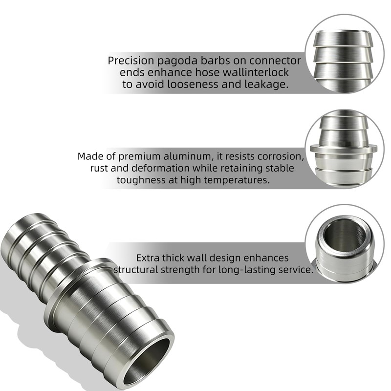5/8" to 3/4" Radiator Hose Connector, Aluminum Hose Barb Splice
