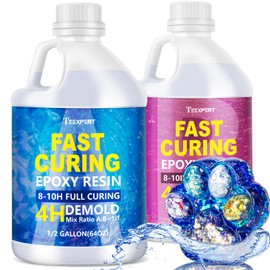 Teexpert Epoxy Resin - Fast Curing Resin 1 Gallon 4 Hours Demold Crystal Clear & Self-Leveling Casting Resin 8-10 Hours Quick Cure Epoxy Resin Kit for Jewelry, Ring, Keychains, Coaster, Wood, Molds