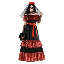 Morph Senora Day of the Dead Women Costumes For Women Plus Size, Dia De Los Muertos Costume for Women, Day of Dead Dress La Catrina Costume For Women Large