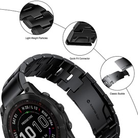 SumRioo QuickFit 22 mm Bracelet for Garmin Fenix 7/6/5/Fenix 7 Pro Solar/7 Pro/7 Solar/6 Pro Solar/6 Pro/6 Solar/5 Plus, Titanium Alloy Metal Watch Strap for Garmin Epix/Epix (Gen 2) 47 mm, Black