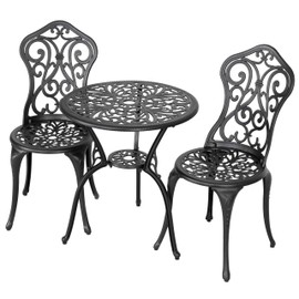 NUU GARDEN 3 Pieces Patio Bistro Set, Round Table with Umbrella Hole, Outdoor Bistro Set with 2 Chairs, All-Weather Outdoor Patio Bistro Set for Garden, Lawn, Poolside, Porch, Black