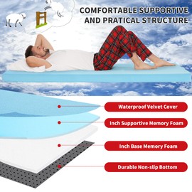 HOMBYS Portable Memory Foam Camping Mattress for Outdoor Sleeping, 3" Thick Waterproof Roll Up Camping Mattress Pad Mat for Travel Truck Bed Tent (Sky Blue, Small Single-72"x24"x3")