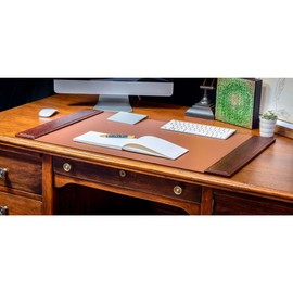 Dacasso 34” x 20” Brown Crocodile Embossed Luxury Leather Desk Pad w/Side Rails - Executive Desk Surface Protector - Blotter for Writing