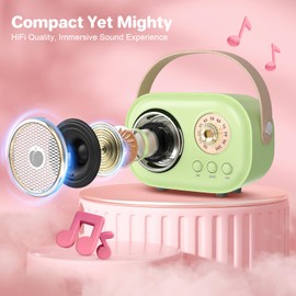 Mini Karaoke Machine for Kids Adults,Portable Bluetooth Speaker with 2 Wireless Microphones, Gifts Toys for Girls 3, 4, 5, 6, 7, 8+ Years Old Birthday Family Home Party Microphone Preamps-Green