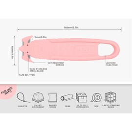T TOVIA 100 Pcs Safety Box Cutter Knife of Double-sided Recessed Concealed Blade for Household, Warehouse, Workshop - Pink