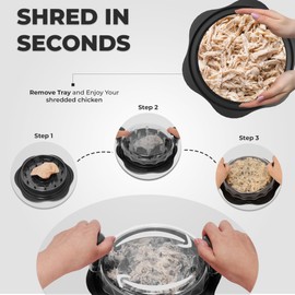 Chicken Shredder Tool Twist Large | Chicken Breast Shredder with Brush & Removable Tray | Meat Shredder tool twist Machine, Anti-Slip Grip, Ergonomic Handle, BPA-Free | Perfect for Chicken, Pork, Beef