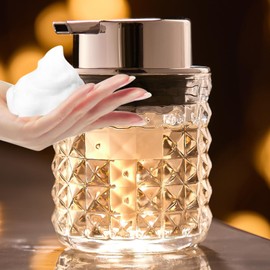 CICUFY Foaming Hand Soap Dispenser, Glass Foam Soap Dispenser or Lotion Dispenser for Kitchen & Bathroom Refillable Clear Glass Liquid soap Dispenser with Large Silver Pump-1 Pack