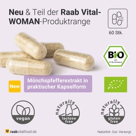 Raab Vitalfood Monk's Pepper Extract Capsules (Pack of 60) - Dietary Supplement with Extract from the Fruits of Monk Pepper (Vitex agnus-castus L.) - 5 mg/capsule - Only 1 capsule daily - Organic