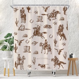 EOVDSFW Western Cowboy Shower Curtain for Bathroom Set Cattle Desert Cactus Country Farmhouse Countryside Vintage for Standard Bath 72 x 72 Inch Decorative Polyester Fabric Cloth Waterproof Decor