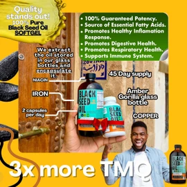 Black Seed Oil Capsules 1000mg - Lab Tested Turkish Nigella Sativa with 3X Thymoquinone (90 Softgels) - USA Made, Cold-Pressed Kalonji Oil - Pure Non-GMO Sweet Sunnah for Hair, Brain & Immune Support