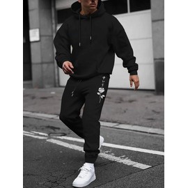 ZAFUL Printed Sweatpants for Men Casual Joggers Graphic Drawstring Sweat Pants Stretch Loose Solid Athletic Pants Rose Black XXL