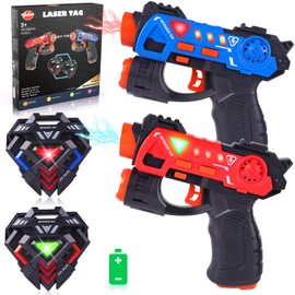 VATOS Laser Tag Guns Set, 2 Pack Infrared Mini Laser Tag for Kids with Badges, Laser Tag Game 2 Players Indoor Outdoor,Laser Tag Blaster,Group Activity Fun Toy for Kids Age 4 5 6 7 Boys Girls