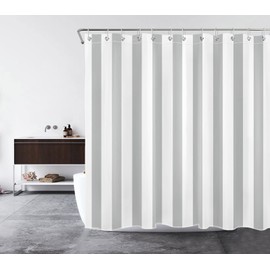 LB Grey and White Shower Curtain, Ombre, Striped, Anti-Mould, Waterproof Bathroom Curtains, Abstract, Geometric, Extra Long, Polyester Fabric Bathroom Curtain with Hooks, 180 x 200 cm