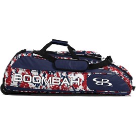 Boombah Beast Rolling Bat Bag - 40" x 14" x 13" - PS-9043-3001C23 Digital Camo Navy/Red - Holds 8 Bats, Glove and Shoe Compartments