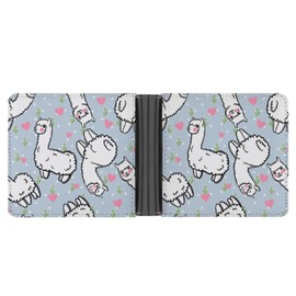White Alpaca and Pink Hearts Floral Japanese Anime Style Soft PU Leather Bifold Wallet, Coin Purse Credit Pass Case, Durable Card-Holder Slim Billfold for Men Woman Money Storage