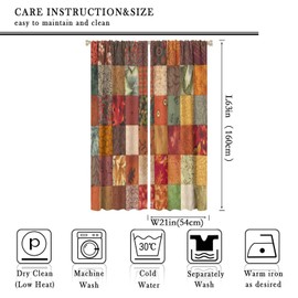 JESTRONRY Boho Patchwork Print Curtains, Vintage Fabric Colorful Stitching Fabric Patch Design Blackout Rod Sleeves Window Drapes for Living Room Bedroom Home Decor 42x63in