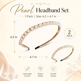 2 Pcs Pearl Headbands for Women White Bridal Headband Non-Slip Comfortable Pearl Hair Accessory for Weddings Birthday Party