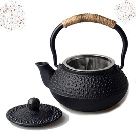 HwaGui - Mini Cast Iron Teapot with Infuser Small Tetsubin Black Tea Pot for One Set 300ml/10oz, 2 Cups of Tea